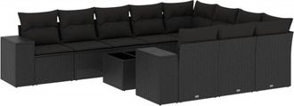 vidaXL Set De Sof&aacute;s De Jard&iacute;n 11 Pzas Y Cojines Rat&aacute;n Sint&eacute;tico Negro Vidaxl