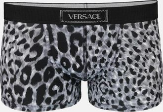 Versace Mens Versace Organic Jersey Leopard Low Rise Boxer Trunk with Versace Tag waistband, Black/Grey - Size: XXX-LARGE
