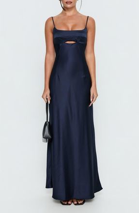 Princess Polly Powell Sleeveless Satin Gown in Navy at Nordstrom, Size 10