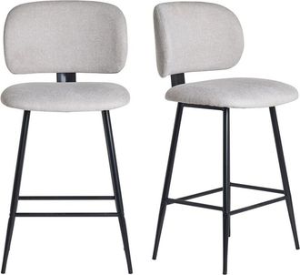 Miliboo Miliboo - Set De 2 Taburetes De Cocina Fijos Efecto Aterciopelado Texturizado Beige Y Metal Negro 70 Cm Atrium