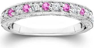 Pompeii3 1/2ct Pink Topaz & Diamond Vintage Wedding Ring 14K White Gold Size Selectable
