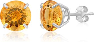 MAX + STONE 14k White Gold 9mm Round Cut Gemstone Stud Earrings