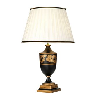 Loops Single Table Lamp Ivory with Black & Gold Trim Shade LED E27 60w Bulb d00426