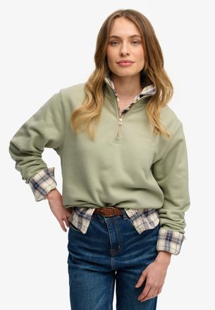 Superdry Sweatshirt SUPERDRY ESSENTIAL LOGO EMB HALF ZIP, Damen, Gr. XXL, dusty sage, Sweatware, Obermaterial: 80% Baumwolle, 20% Polyester, unifarben, loose f