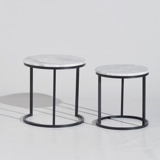 Maisons du monde Set de 2 mesas auxiliares de m&aacute;rmol y hierro negro