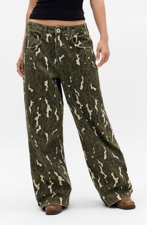 BDG Jaya Low Rise Wide Leg Jeans in Animal Camo at Nordstrom Rack, Size 25 X 32