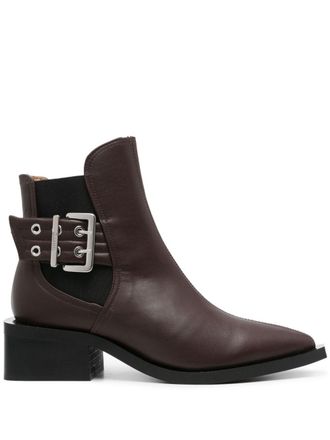 Ganni 45mm buckle-detail leather boots - women - Leather - 38 - Brown