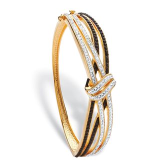Palm Beach Jewelry Black & White Crystal Bangle Bracelet Gold-Plated 8 inch