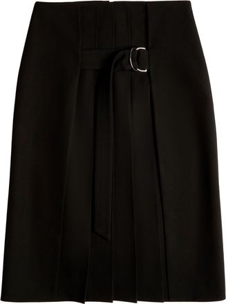 Tod's pleated belted wool skirt - women - Virgin Wool - 46 - Black