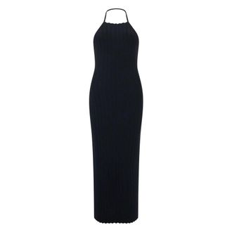 Jacquemus Elegante lange zwarte jurk met hartvormige halslijn - Dames - Kleedjes - Blauw - M - Polyester - Kleedjes