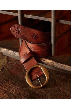 Fortela Tara Leather Belt in Brown at Nordstrom, Size 95