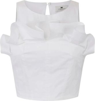 Elisabetta Franchi Flounce Crew Neck Top - Dames - Tops zonder mouwen - Wit - XS - Katoen - Tops