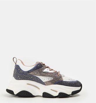 Steve Madden Womens Chunky Heel Lace-Up Textured Sneakers - Slate Blu Taupe - Size: 4