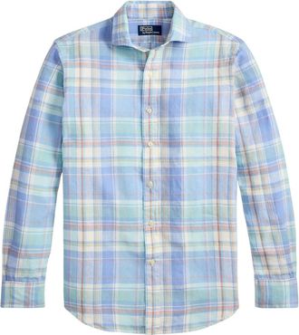 Ralph Lauren Overhemden, Heren, Veelkleurig, S, Linnen, Klassiek Passend Geruit Slub Linnen Overhemd