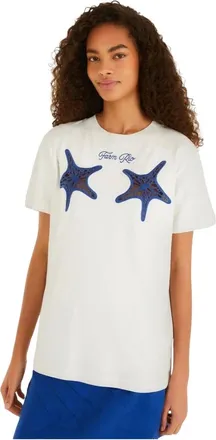 Farm Rio Farm Rio - Starfish Cut-Out T-Shirt - Dames - Tops - Wit - Maat: M Katoen