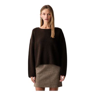 Marc O'Polo Geribbelde trui met boothals - Dames - Truien - Bruin - Maat: XL Wol