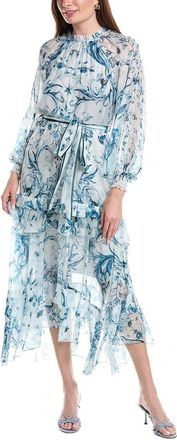 Marchesa Ruffle Silk Chiffon Maxi Dress