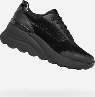 Geox Womens Spherica Ec13 Casual Platform Wedge Sneakers In Black