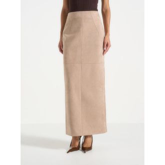 Mani&egrave;re De Voir Celie Suede Maxi Skirt in Taupe at Nordstrom, Size 12