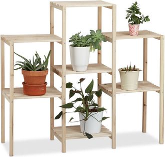 Relaxdays Relaxdays - Wooden Plant Stand, Indoors Flower Ladder Rack, Solid, Stainless, HxWxD: 86 x 95 x 29 cm, Natural
