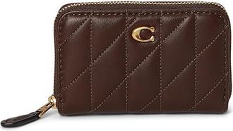 Coach Small Zip Around Card Case with Pillow Quilting Wallet Womens Handbags Maple, Leather/Nappa/Polyester
