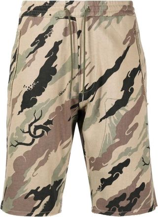 maharishi Casual Shorts, male, Beige, M, Camouflage Forest Print Cotton Shorts