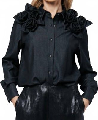 Ciebon Ivan 3D Flowers Denim Shirt In Black