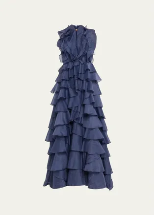 Aje Cleo Strapless Tiered Ruffle Gown