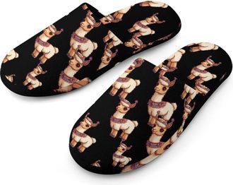 Generic Llama Cute Flannel Mens Slip-on Slippers Winter Warm House Shoes with Rubber Sole for Home Hotel