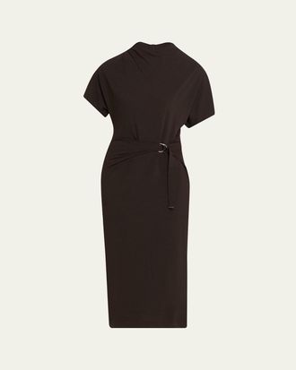 Brunello Cucinelli Wrap-Waist Midi Dress w/ Monili