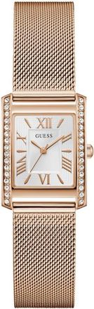 Guess Crystal Bezel Tank Mesh Strap Watch, 17mm x 23mm in White/rose Gold at Nordstrom