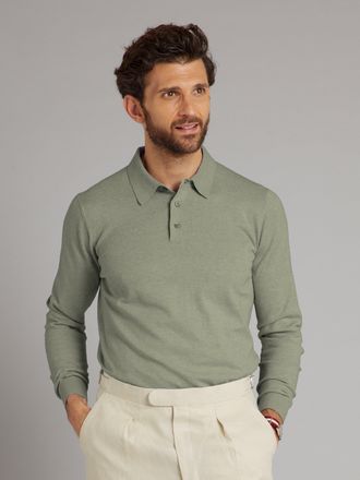 Oliver Brown Long Sleeve Silk Blend Polo Shirt - Sage Green