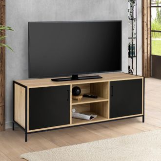 IDMarket Idmarket - Mueble Tv Boston 2 Puertas Negro Dise&ntilde;o Industrial 140 Cm