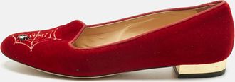 Charlotte Olympia Red Velvet Spider Ballet Flats