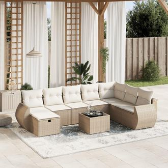 vidaXL Set De Sof&aacute;s De Jard&iacute;n 9 Pzas Con Cojines Rat&aacute;n Sint&eacute;tico Beige Vidaxl