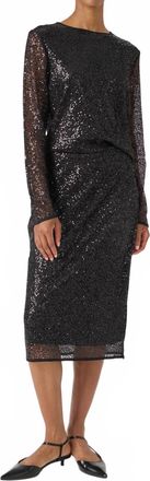 Soaked In Luxury Sladea Sequins Straight Fit Midi Skirt In Black