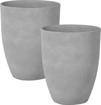 Beliani Conjunto De 2 Macetas De Mezcla De Piedra Gris 43 Cm Poliresina Croton