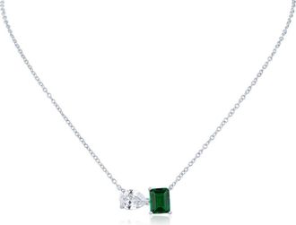 Kenneth Jay Lane Pear & Emerald Cut Cubic Zirconia Pendant Necklace in Green/Silver at Nordstrom Rack, Size 16