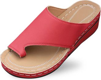 Generic 2026 Women Slippers Womens Summer Fashion Clip Toe Slope Heel Temperament Comfortable Beach (Watermelon Red, 4.5)