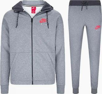 Nike Mens Nike Air Full Zip Mens Fleece Hooded Tracksuit Grey - Size: XL