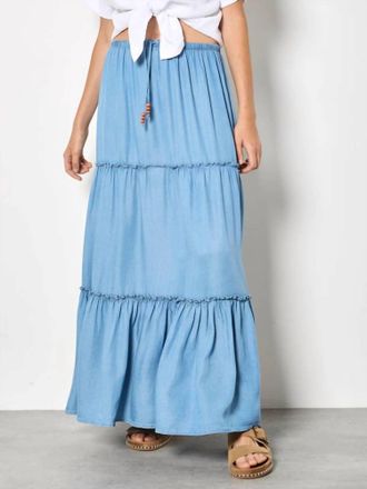 Apricot Tiered Denim Skirt In Blue