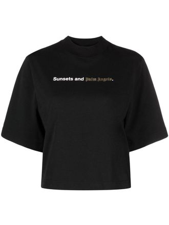 Palm Angels Sunsets-print cotton T-shirt - Black
