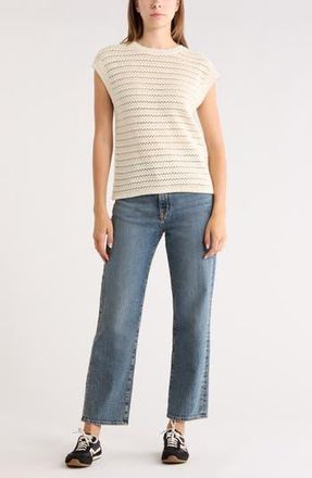 Melrose and Market Short Sleeve Pointelle Knit Sweater in Ivory Dove at Nordstrom Rack, Size Xx-Small