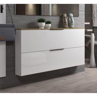 Dmora Zapatero Achiko, Mueble Para 12 Pares, 4 Compartimentos Made In Italy, 2 Puertas, 160x19x80h Cm Blanco Brillante