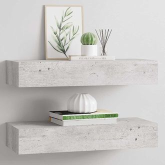 vidaXL Vidaxl - Estante De Pared Con Caj&oacute;n 2 Uds Mdf Gris Hormig&oacute;n 60x23,5x10cm