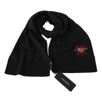 Dolce & Gabbana DGLovesLondon Wrap Shawl Wool Scarf - female - Dolce & Gabbana - Winter Scarves - Black - ONE SIZE - Accessories