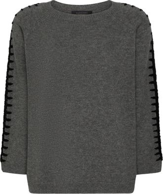 Elena Miro Truien & Vesten, Dames, Grijs, S, Wol, Pure wollen trui met borduursel