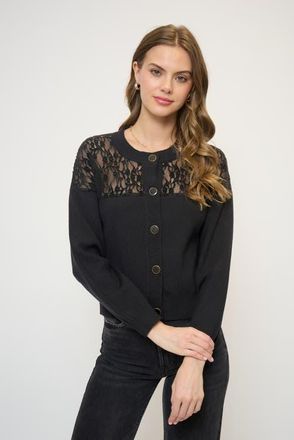 Central Park West Stella Lace X Knit Twofer Sweater in Black at Nordstrom, Size Large
