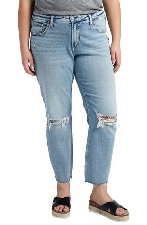 Silver Jeans Co Womens Silver Jeans Co. Jeans Blue Denim Distressed Mid Rise Slim Leg JZZ41