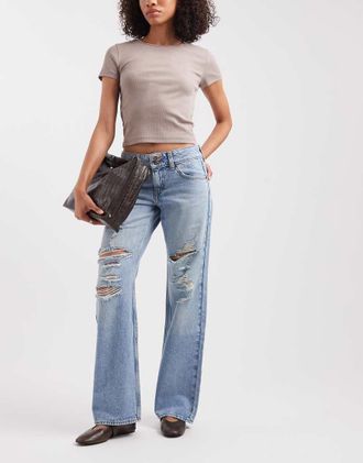 Levi's jeans in denim loose superlow con strappi azzurri-Blu